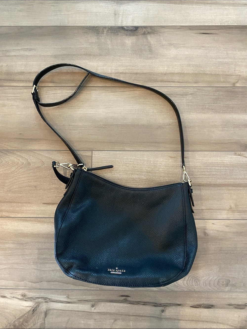 kate spade Black Pebbled Leather Shoulder Bag with Gold Hardware